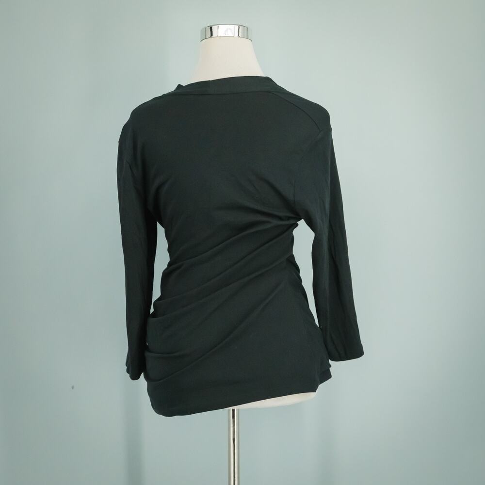 Peruvian Connection Size Medium M Black Solid Ruched Wrap V-Neck Pima Cotton Top - Picture 3 of 7
